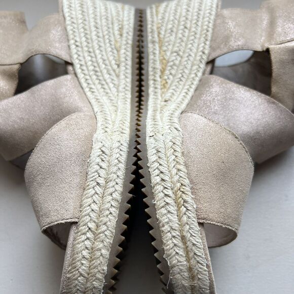 Eileen Fisher Metallic Nude Tan Leather Espadrille Wedge Crossover Sandal US 10 - Picture 7 of 16